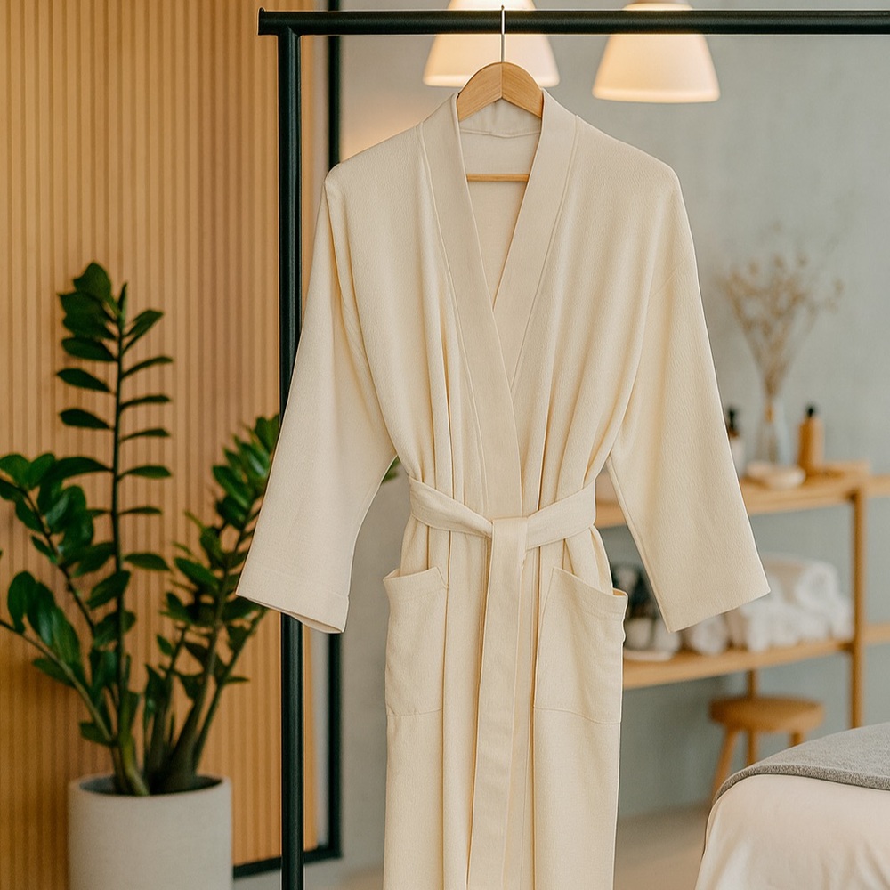 Luxurious Cream Organic Cotton Kimono Women's Robe